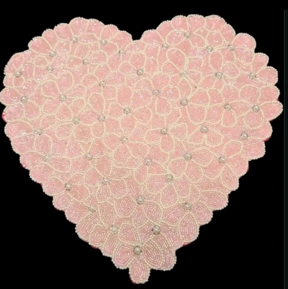 Cupcakes Cashmere Pink Valentines Heart Pearl Shimmer Beaded Placemat Decor NEW